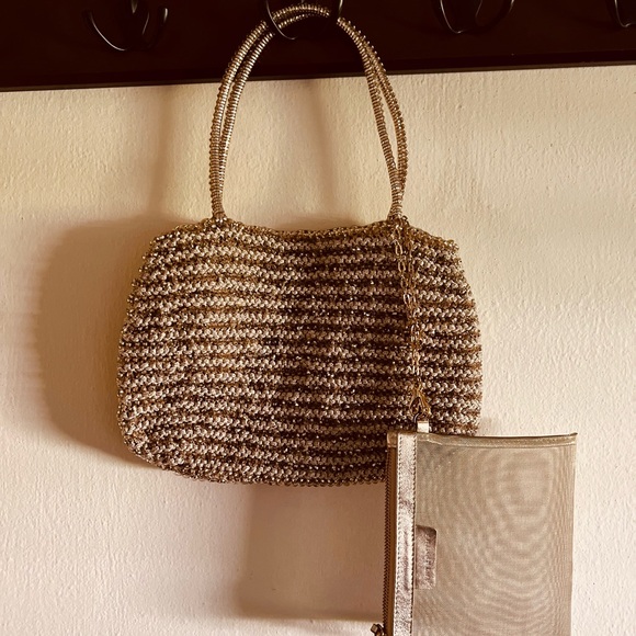 ANTEPRIMA - Beautiful metallic wire mesh Tote Bag w/EXTRA makeup pouch TWO-FER! - Picture 3 of 10